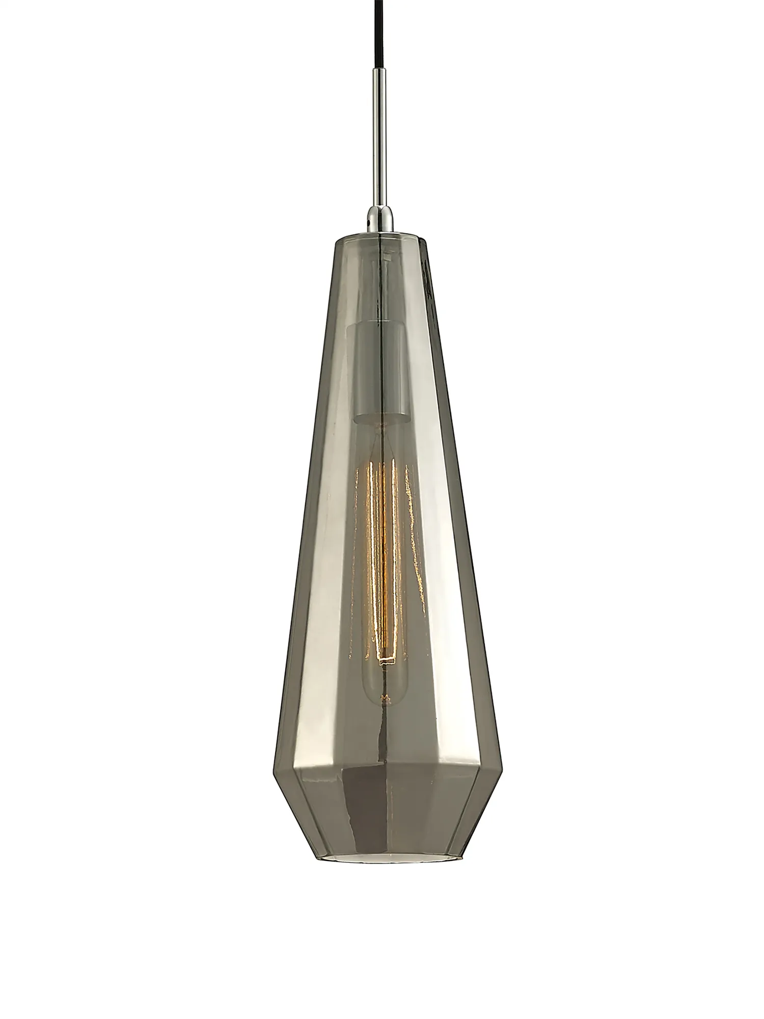 Markus Glass Pendant 1 Light Smoke Slim Cone Polished Chrome D0108  Deco Markus